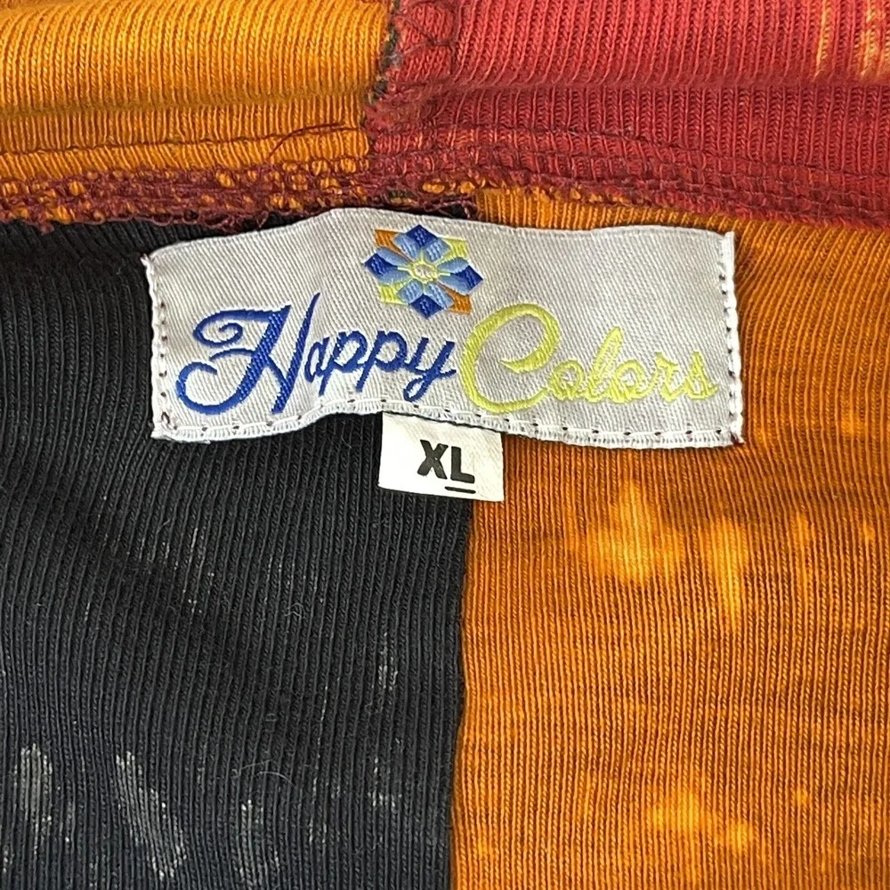 Happy Colors‎ Womens XL Jacket Hoodie Multicolor Patchwork Boho Hippy Distressed